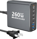 Aluminum Alloy 260W USB C Charger GaN Fast USB C Charging Station 7 Ports 65W by MEKIOJEO