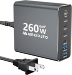 Aluminum Alloy 260W USB C Charger GaN Fast USB C Charging Station 7 Ports 65W by MEKIOJEO