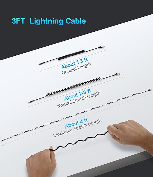 Short iPhone Charger Cable for Car, 2 Pack 3FT Coiled Lightning Cable iPhone - Image 6