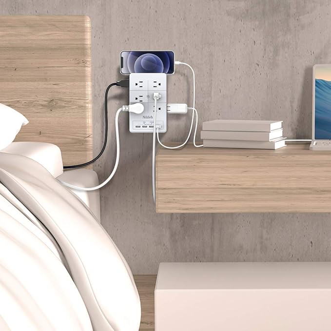 Multi Plug Outlet Surge Protector Nikleb, 12 Electrical Outlets Extender - Image 6