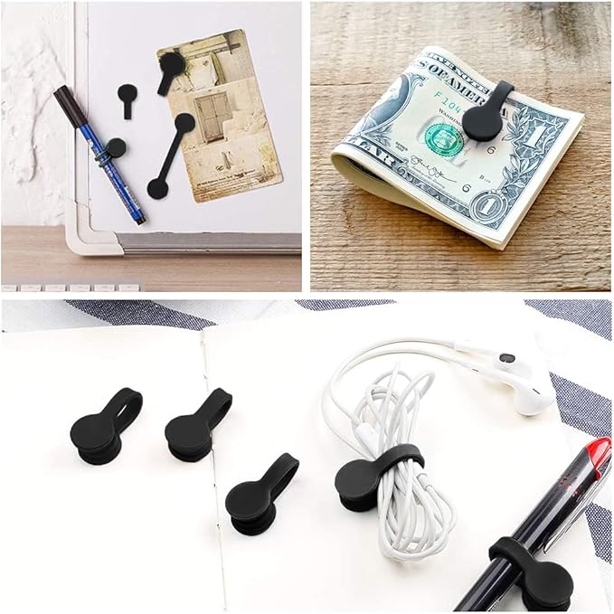 Viaky 6 Pcs Black Magnetic Cable Clips Organizer Earbuds Cords Winder Bookmark - Image 6