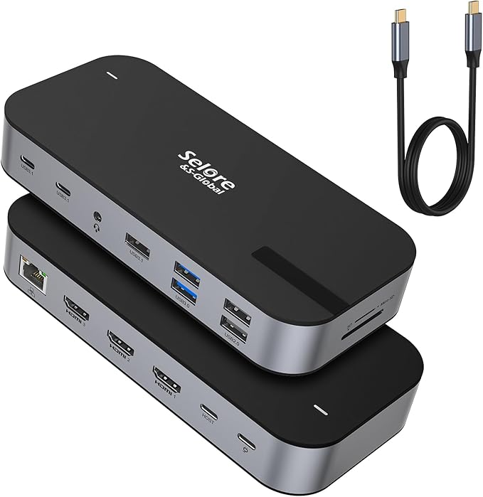 Selore USB C Dock 3 HDMI, Docking Station Dual Monitor, 16 in 1 Laptop Docking by SeloreS-Global