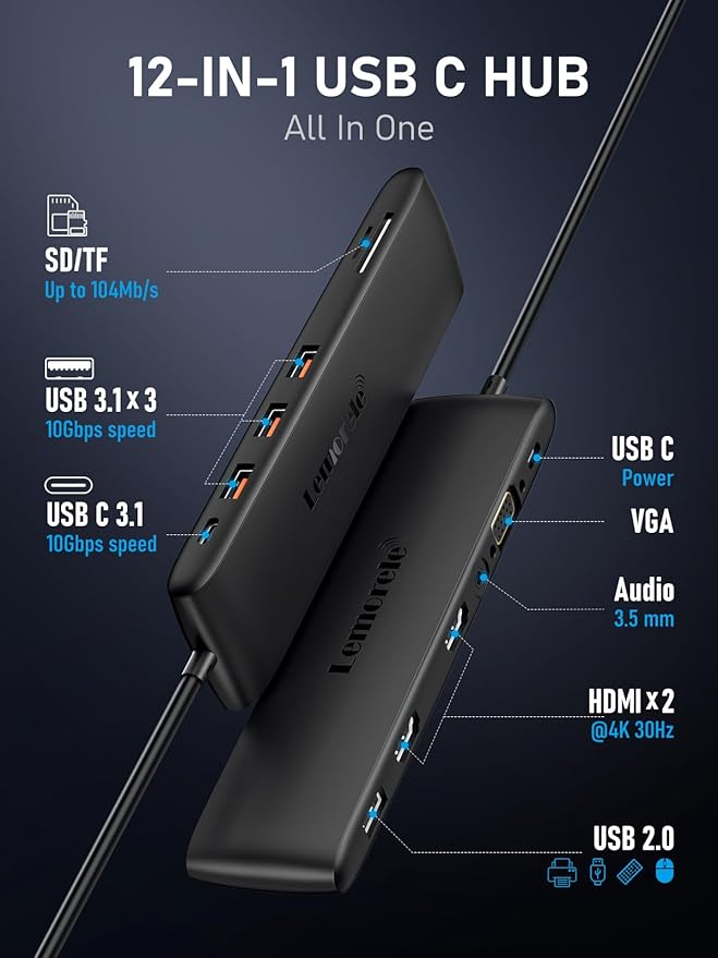Lemorele USB C Dual Monitor Docking Station - Image 2