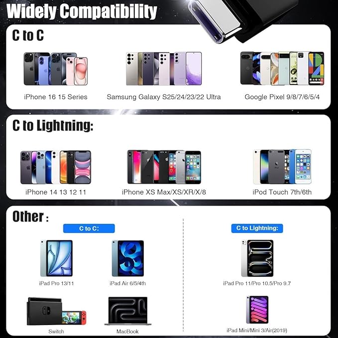 2 in 1 USB C to C Cable/Type C to Lightning Charger Cable 10ft, Long Type C to - Image 6