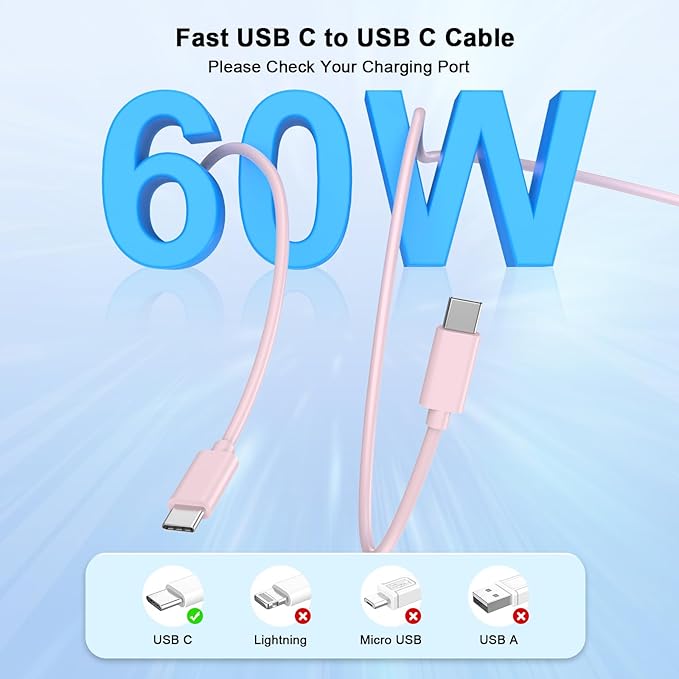 Matsusho iPhone 16 15 Charger Fast Charging 10 FT, 2 Pack 20W USB C Wall Charger - Image 6