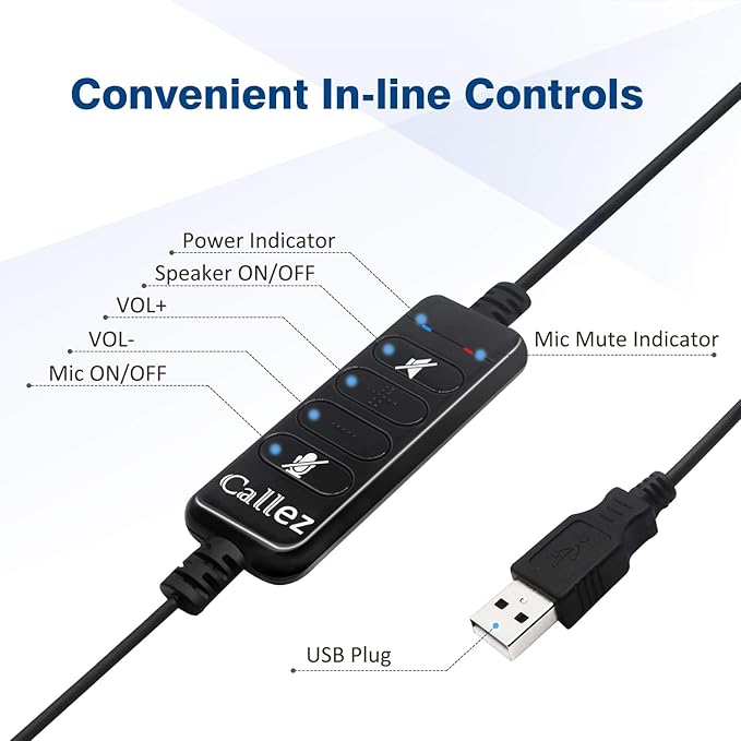 USB Headset with Microphone Noise Cancelling & Audio Controls, Stereo Computer - Image 4