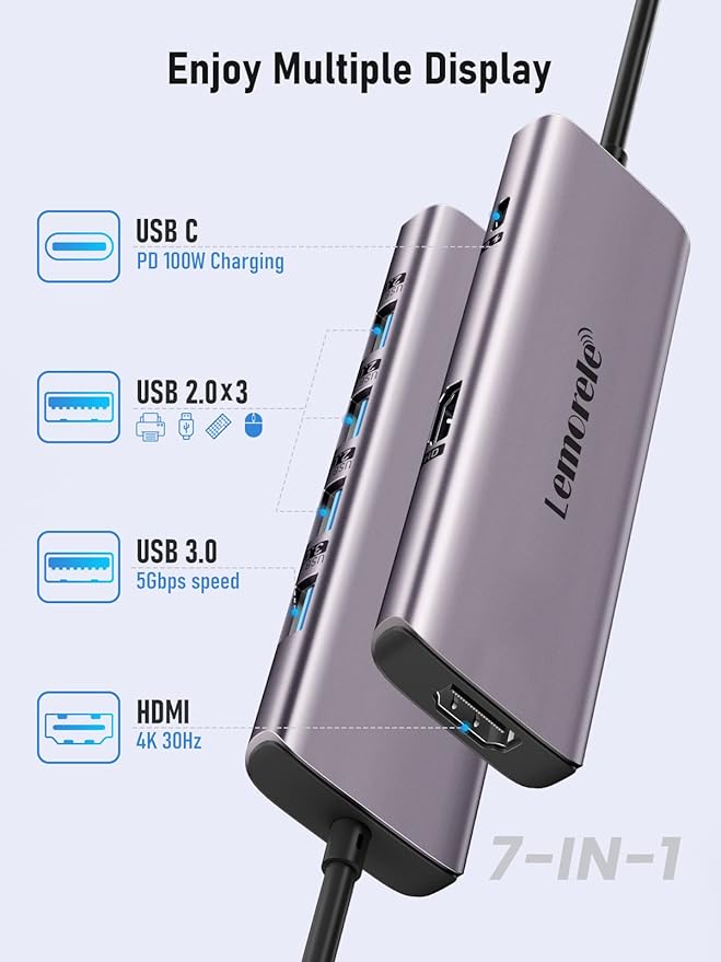 Lemorele USB C Docking Station for Laptop, 7 in 1 USB C Hub - Image 2