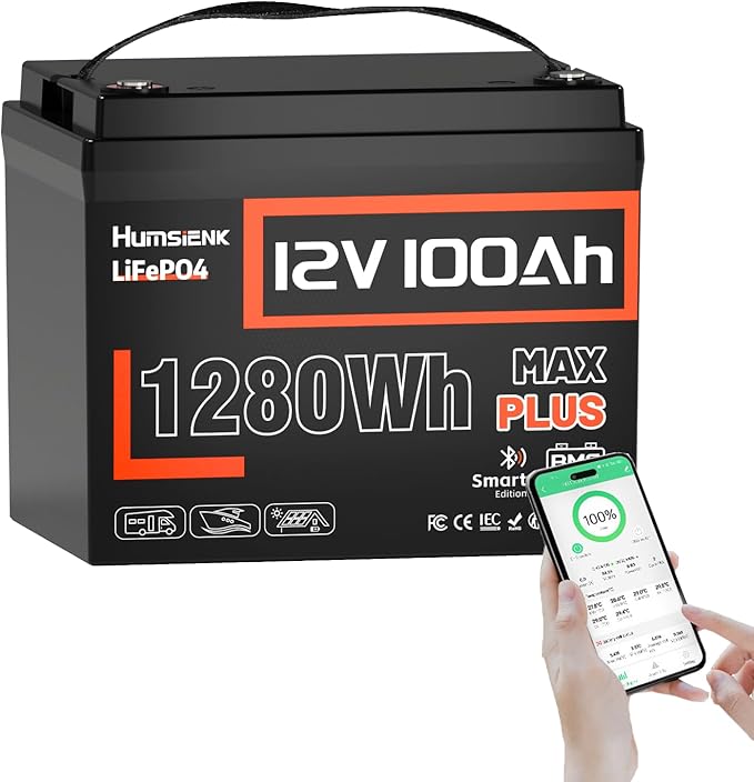 12V 100Ah LiFePO4 Lithium Battery Plus Bluetooth 5.0, Built-in 110A BMS by HumsiENK
