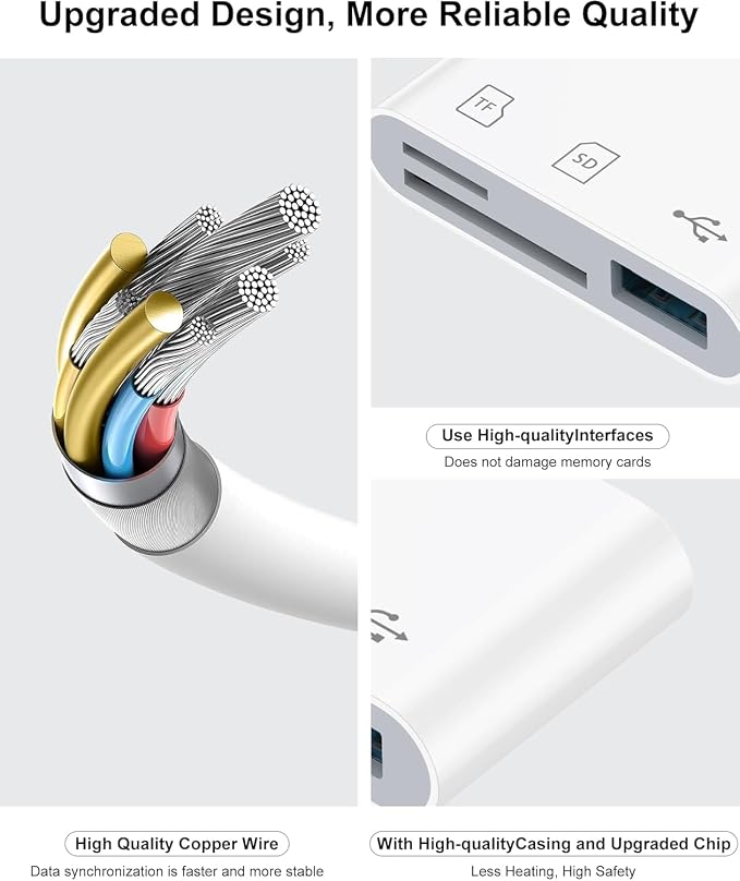 SD Card Reader for iPhone, Memory SD Card Reader USB C&Lightning Dual Port - Image 6