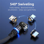 Magnetic Charging Cable 540° Rotation 3A Fast Charging Data Sync 3 in 1 - Image 2