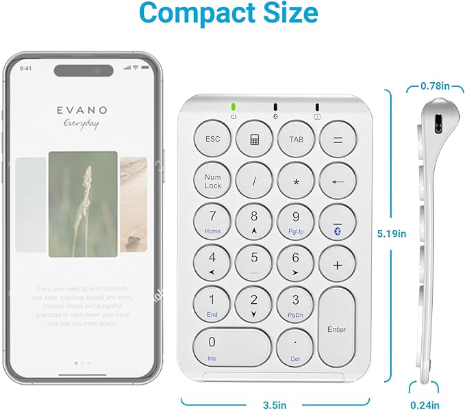 iClever Number Pad, KP08 Bluetooth Number Pad, Ultra Slim and Lightweight - Image 7