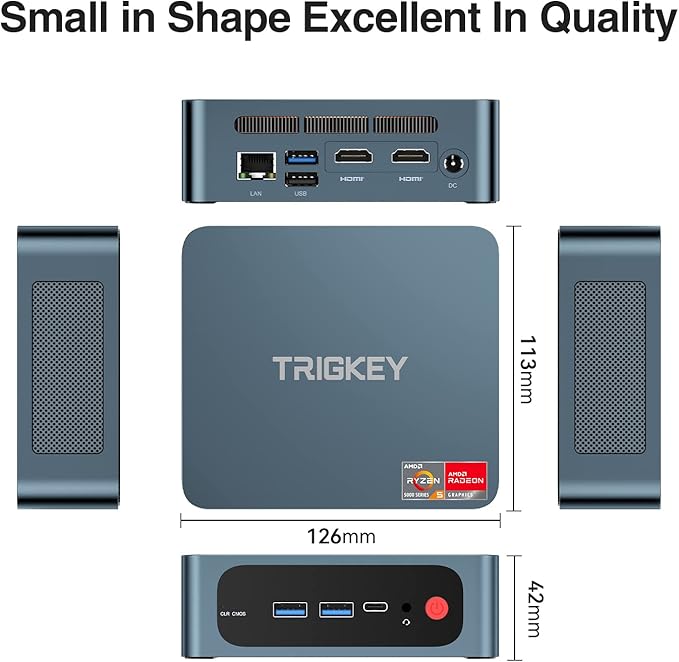 TRIGKEY Mini PC Ryzen 5 5500U 16GB DDR4 500GB M.2 NVME SSD, S5 Mini Desktop - Image 4
