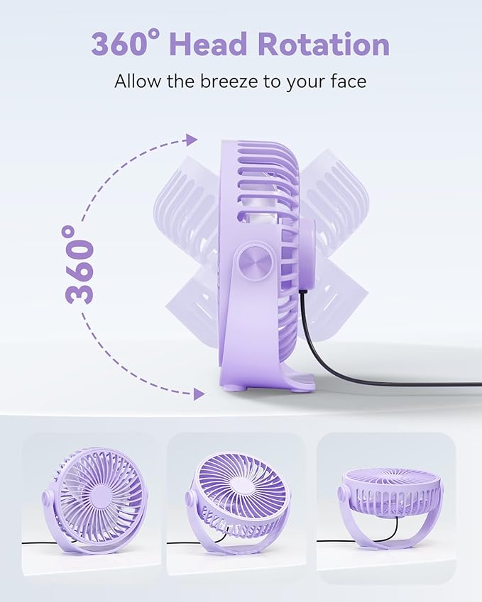 USB Desk Fan, 5 Inch Mini Portable, 3 Speeds Strong Airflow Personal Desktop - Image 3