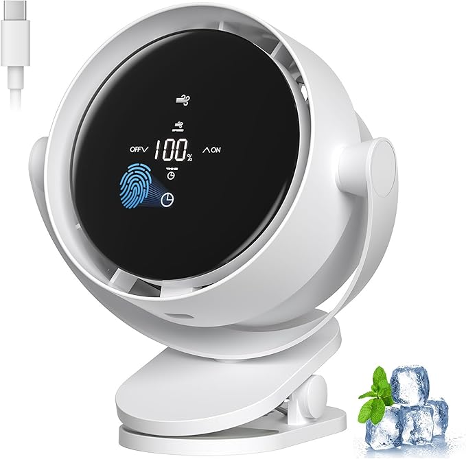 Portable Desk Fan, Clip-On Rechargeable USB Fan by Primelove