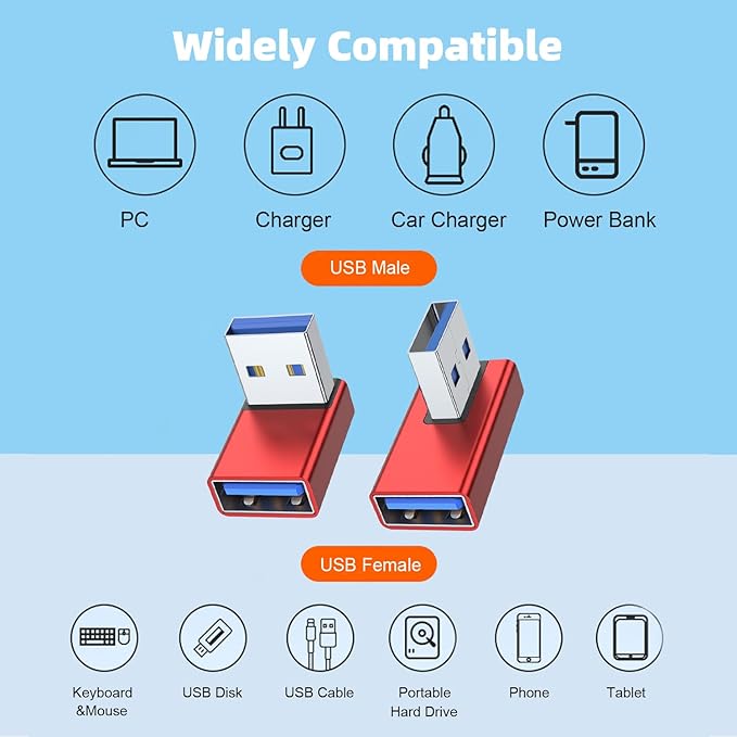 AreMe 90 Degree USB 3.0 Adapter 4 Pack, Up and Down Angle, Left and Right Angle - Image 5
