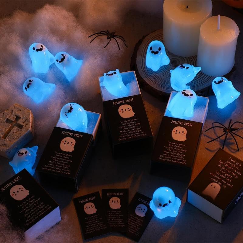 32 Sets Halloween Mini Ghost Figures with Box, Glow in The Dark Mini Resin Ghosts, Luminous Ghost Miniature Resin Figurines for Halloween Party Favors (1PCS C)