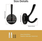 4 Packs Black Coat Hooks, Decorative Double Prong Metal Closet Hooks - Image 3