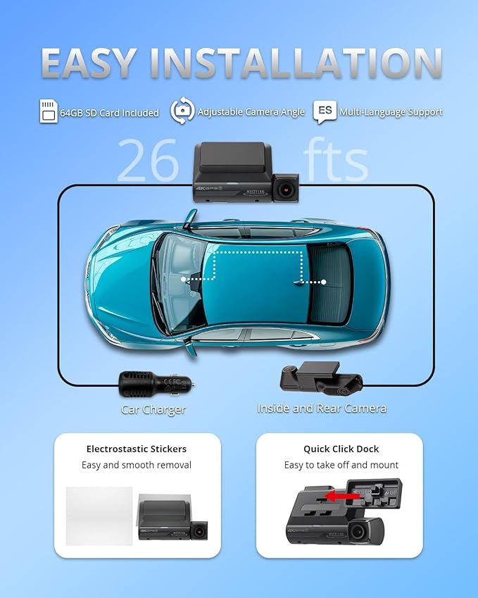 MAGELLAN 3 Channel 4K Dash Cam for Cars, 4K Front + 2K Wide Angle + 2K Rear - Image 6