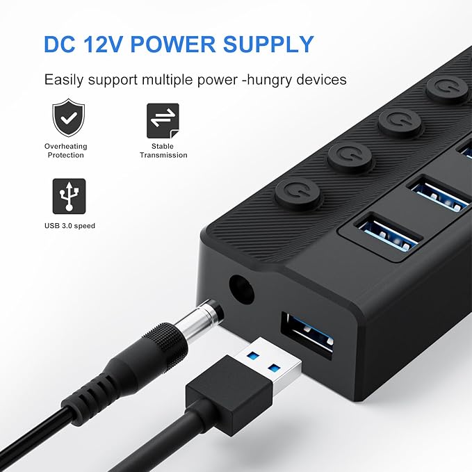 Powered USB Hub 3.0, 10-Port USB Splitter Hub - Image 5