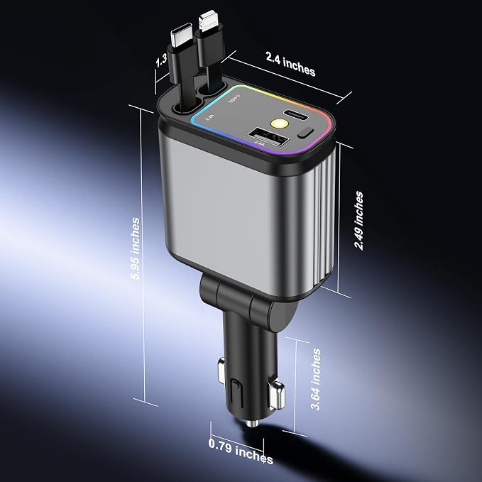 Fast Car Charger with Starlight, 4 in 1 Retractable Car Charger, 69W USB C - Image 8