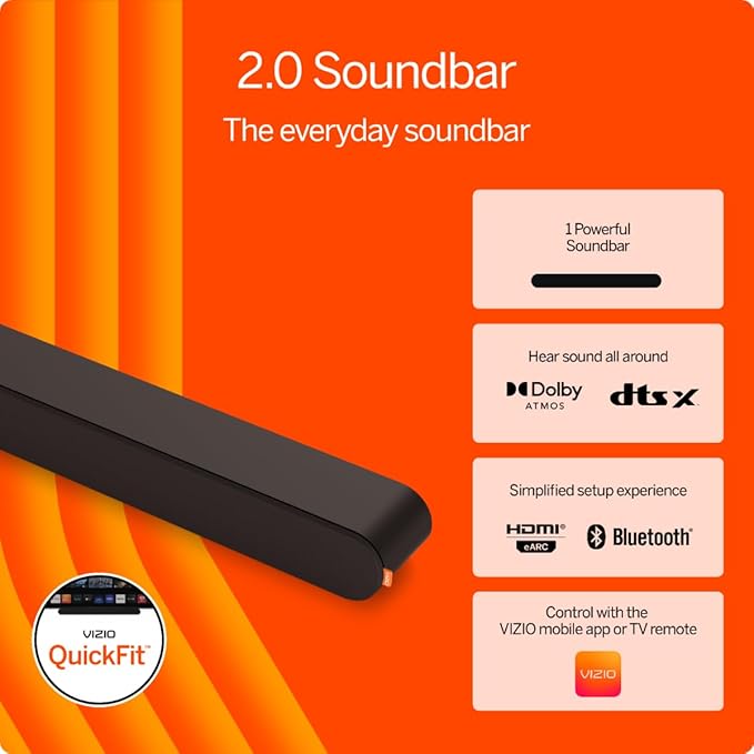 VIZIO 2.0 Soundbar w/Dolby Atmos & DTS:X, QuickFit™ Compatible – SV200M-08 - Image 2