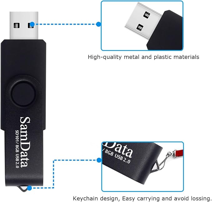 SamData USB Flash Drive 8GB 1 Pack USB 2.0 Thumb Drive Swivel Memory Stick Data - Image 4
