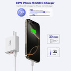 iPhone 16 Fast Charger Block, 2 Pack 60W USB Charging Block 5-Port Charge - Image 2