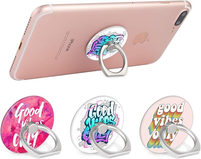 Bonoma Phone Ring Holder, 3 Pack Good Vibes Only Universal Finger Ring Stand - Image 3