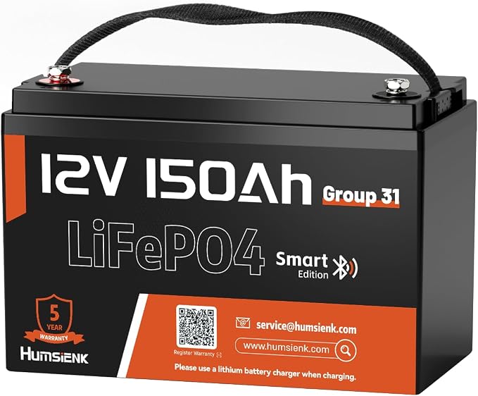 12V 150Ah LiFePO4 Lithium Battery BCI Group31 Bluetooth- Built-in 110A BMS by HumsiENK