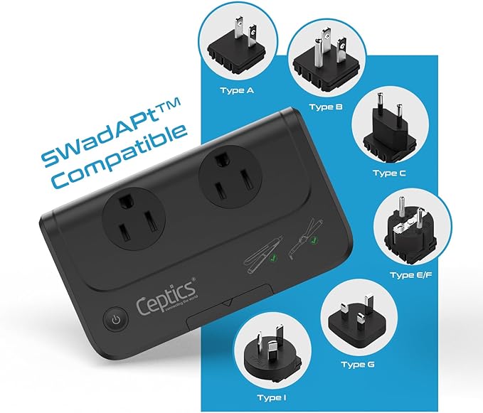 Ceptics - 6 in 1 Travel Adapter and Voltage Converter, 220V to 110V Converter - Image 8