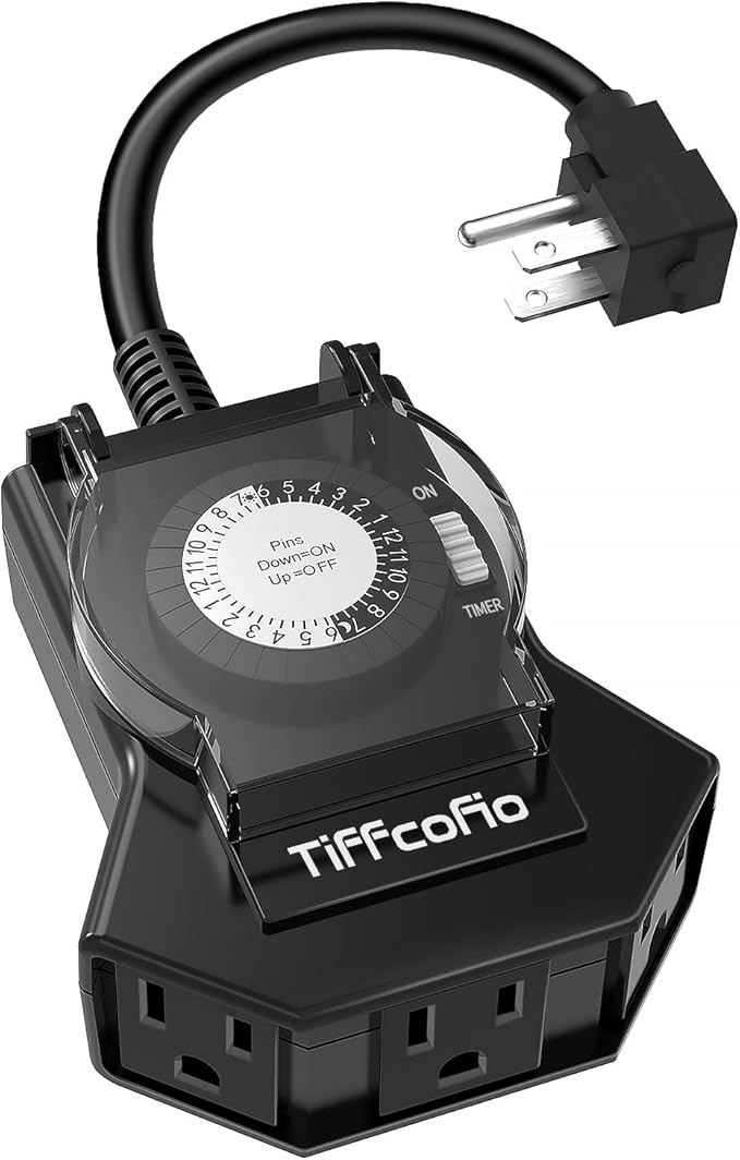 Outdoor Timer Outlet Waterproof, 24 Hour Mechanical Light Timer Outdoor by TiFFCOFiO