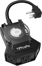 Outdoor Timer Outlet Waterproof, 24 Hour Mechanical Light Timer Outdoor by TiFFCOFiO