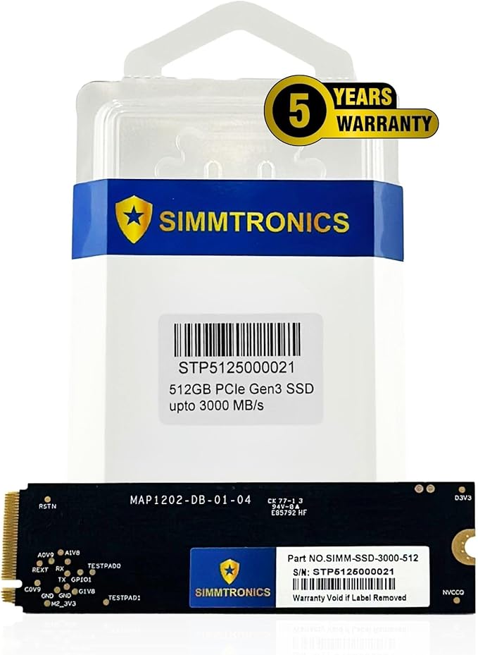 512GB PCIe 3.0 NVMe M.2 SSD | Up to 3500/3000MB/s Read/Write | DRAM Cache & 3D by Simmtronics