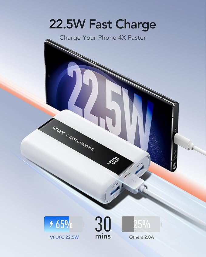 VRURC Portable Charger, 20000mAh Mini Power Bank, 22.5W Fast Charging Battery - Image 2