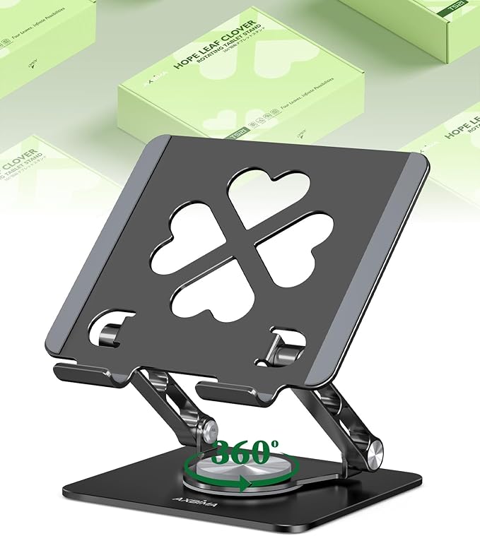 Tablet Stand for iPad, 360° Rotating Aluminum Desktop Holder – Adjustable & by Axbima