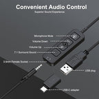 MAIRDI USB Headset with Microphone, Type-C/USB/3.5mm Jack 3-in-1 PC Headset - Image 4