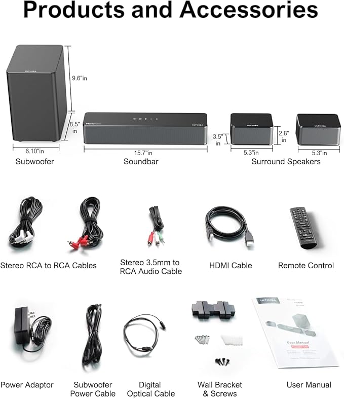 ULTIMEA 5.1 Sound Bar, 410W Dolby Atmos Surround Sound System - Image 7