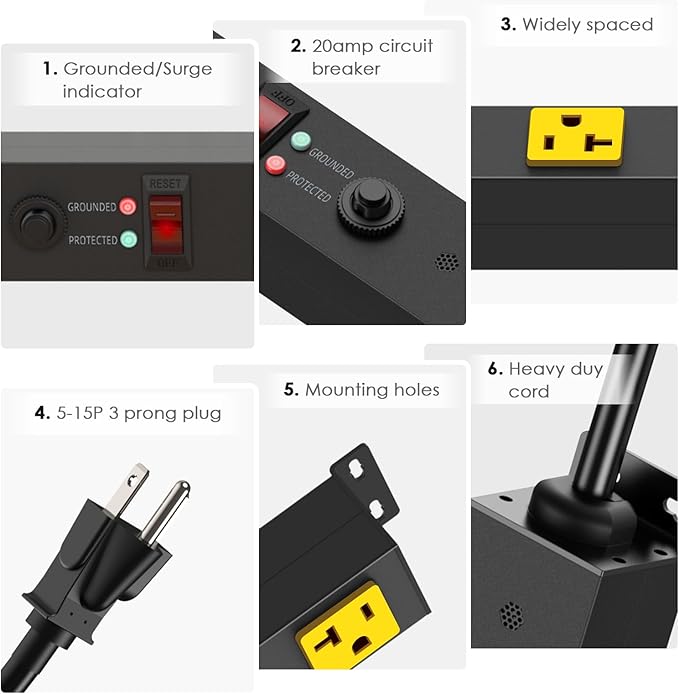 JUNNUJ Long Metal 16 Outlet Power Strip, Heavy Duty Power Strips Surge - Image 6