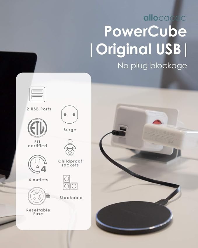 USB Wall Plug, Allocacoc PowerCube |Original|, 4 Outlets and 2 USB Ports - Image 4