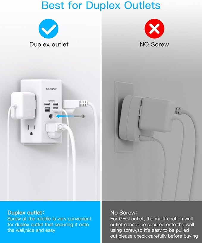 One Beat Surge Protector Wall Outlet Extender, 5 Outlets & 4 USB Ports - Image 3