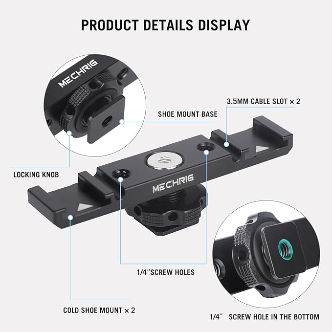 Dual Cold Shoe Extension Bar Mount, Aluminum Dual Hot Shoe Mount Bracket - Image 7