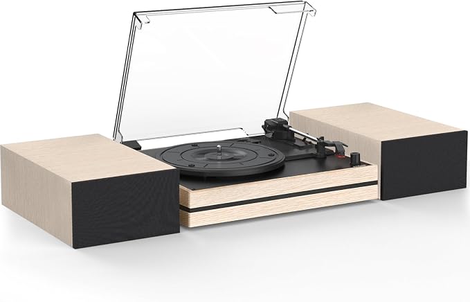 Record Player for Vinyl with External Speakers, Belt-Drive Turntable with Dual by WOCKODER