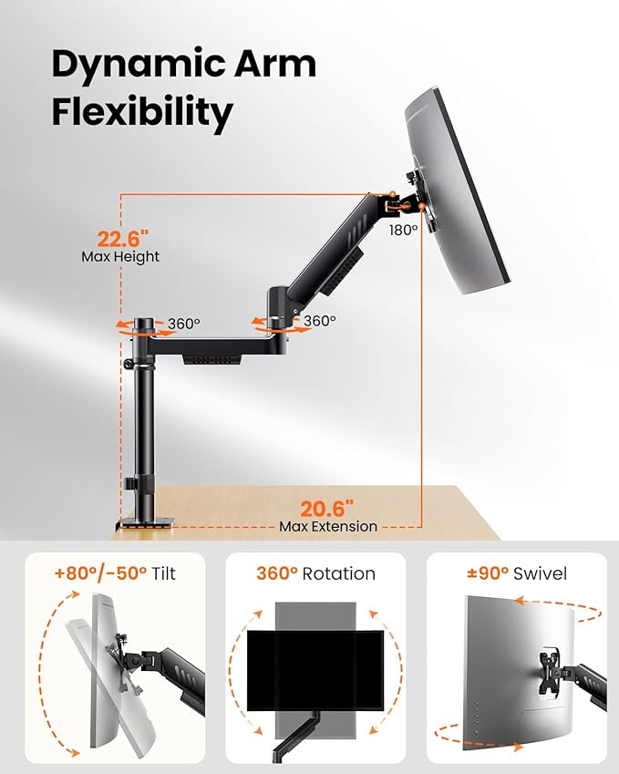 ErGear Single Monitor Arm, Adjustable Desk Gaming Monitor Mount - Image 4