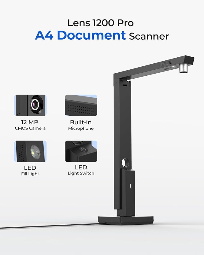 CZUR Portable 12MP Document Scanner, USB Document Camera, Fast Scan 1s/Page - Image 2