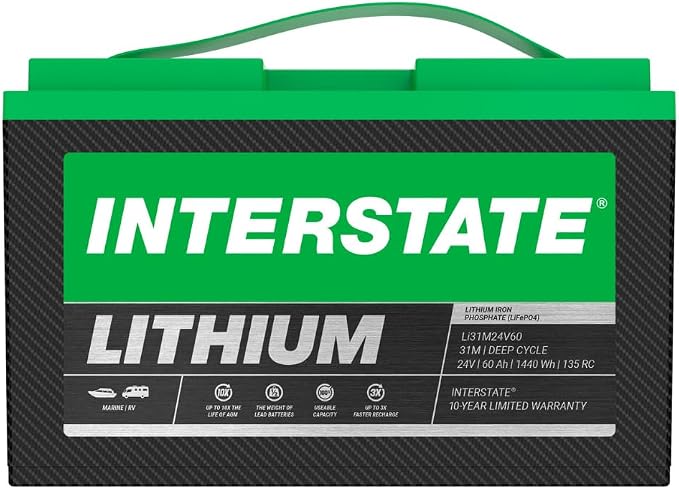 Interstate Batteries 24V 60Ah Group Size 31M Lithium Marine/RV Deep Cycle by InterstateBatteries