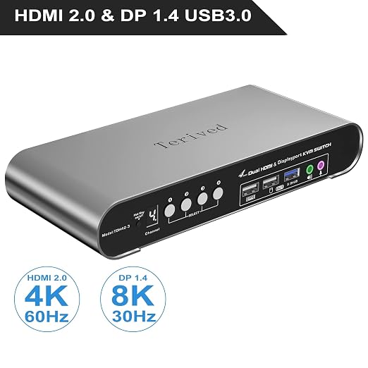 4 Computers 2 Monitors Automatic KVM Switch, HDMI 4k@60Hz + DP 8K 30Hz 4K@144Hz - Image 2