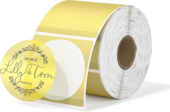 MUNBYN 2 Inch Gold Transparent Thermal Labels, Round Fine Glitter Printable by MUNBYN