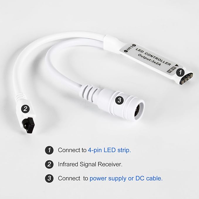 RGBZONE Mini 4 PIN LED Controller, 24 Keys IR Wireless Remote Control, DC - Image 2
