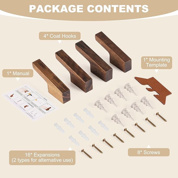 VIS'V Walnut Wall Hooks, Wall Mount Wooden Coat Hooks - Image 6