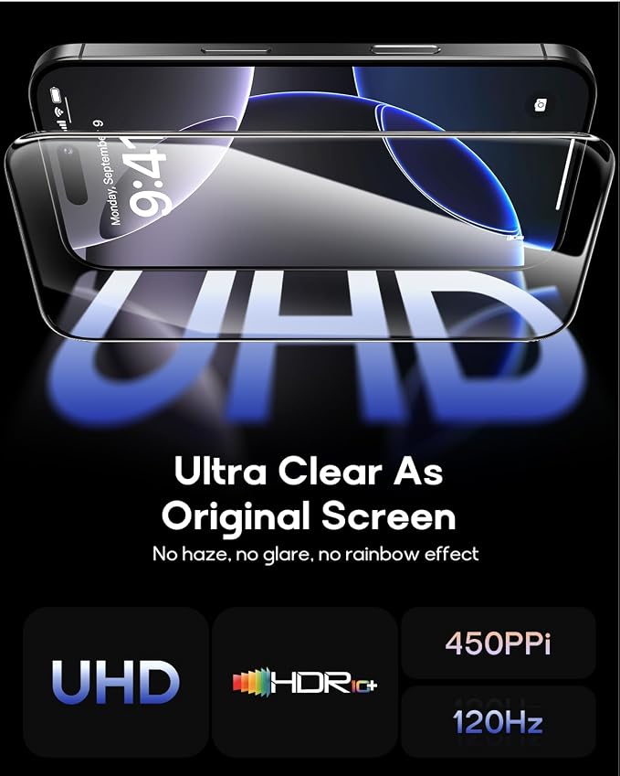 3 Pack for iPhone 15 Pro Tempered Glass Screen Protector:9H+ Durable, Auto - Image 4